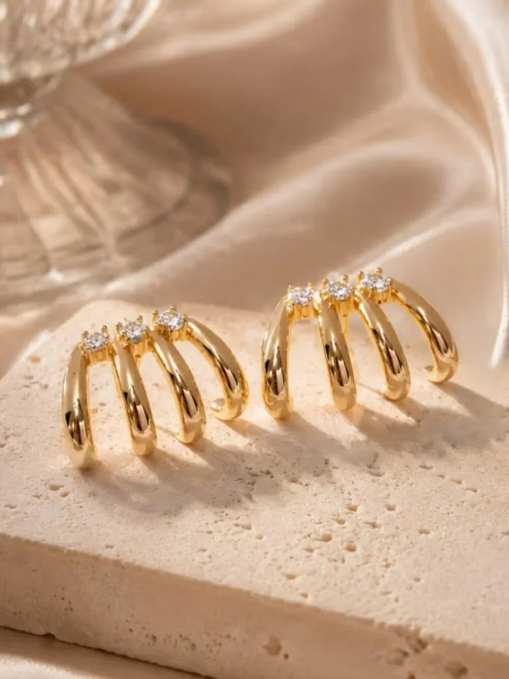 14K Gold Womens 4 Row 1ct Diamond Claw Style Earrings Ladies 14 K Silver Jewelry